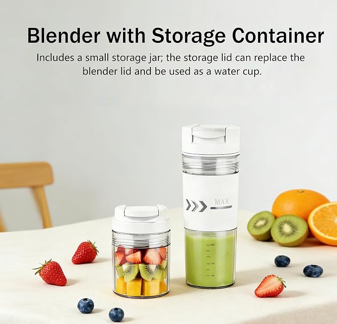 Portable Blender, Cordless, 24oz Personal Blender for Smoothies and Shakes – BPA-Free, USB-C Rechargeable, Dishwasher-Safe Parts, Leak-Proof Lid & Small Clear Cup Included, Holiday Gift Idea