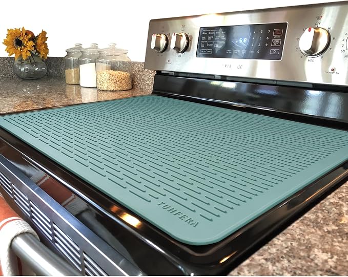 YUHFERA Stove Top Cover for Electric Stove - Silicone Stove Mat for Glass Top, Glass Cooktop Protector, XL Dish Drying Mats for Kitchen,Oven Covers for Electric Stove (Aqua,28 x 20)
