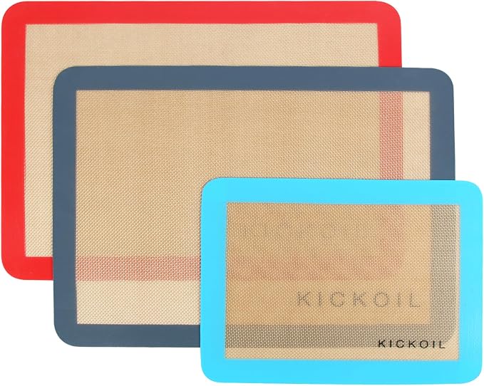 Silicone Baking Mats Set of 3, Non-Stick Reusable BPA-Free Oven Liners | Non Slip Silicone Baking Sheet for Cookies, Macarons, Bread and Pastry, 16.5'' x 11.6''(2 Half) & 11.6' x 8,5''(1 Quarter)