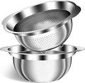 Stainless Steel Strainer with Mixing Bowl, Rice Washer, Colander for Kitchen, Rice Strainer, Fruit and Vegetable Wash, Microporous Colander, Fruit Cleaner Bowl, Dishwasher Safe