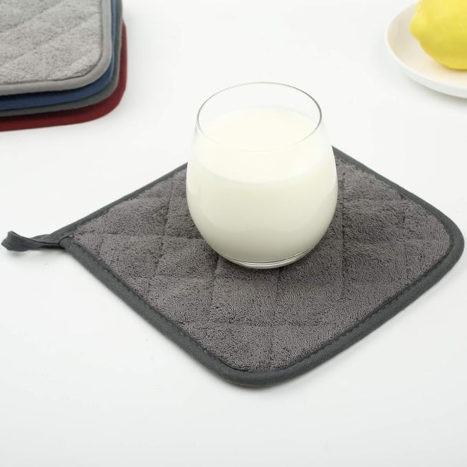 Pot Holders for Kitchen, 100% Cotton Terry Pot Holder Set of 5, Heat Resistant Hot Pads for Cooking, Baking, Hot Dishes and Countertop Protection, Mineral Gray