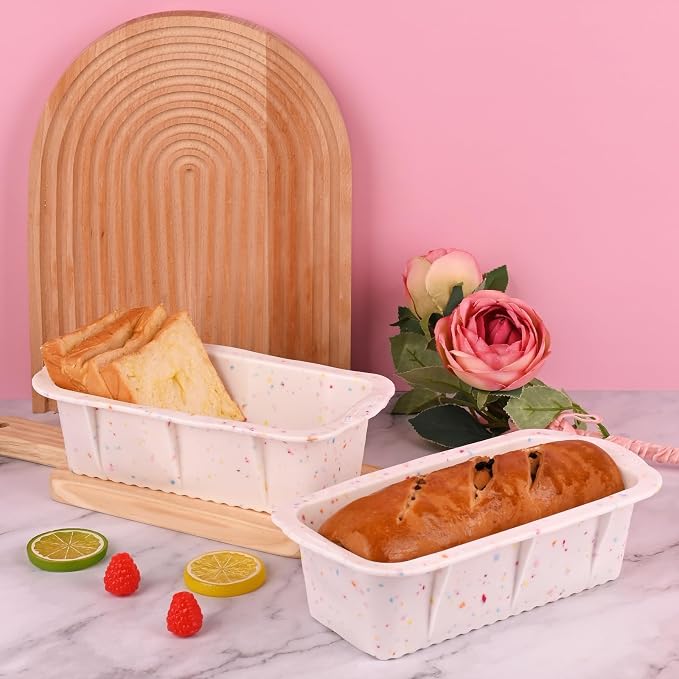 2 Pack Silicone Bread Loaf Molds, Nonstick Easy Release Rectangle Silicone Loaf Pan for Baking Cake, Meatloaf, Banana Bread, Brownies, and Quiche (Confetti)