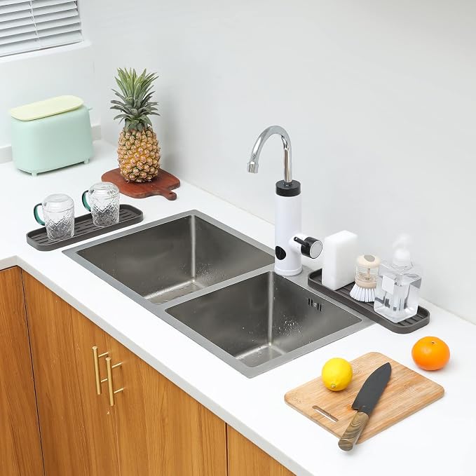 MicoYang Silicone Kitchen Sink Organizer Tray for Multiple Usage,Eco-Friendly Sponges Holder for Kitchen Bathroom Counter or Sink,Dish Soap Dispenser,Scrubber,Bottle,Cup (Coffee, 12"×4")