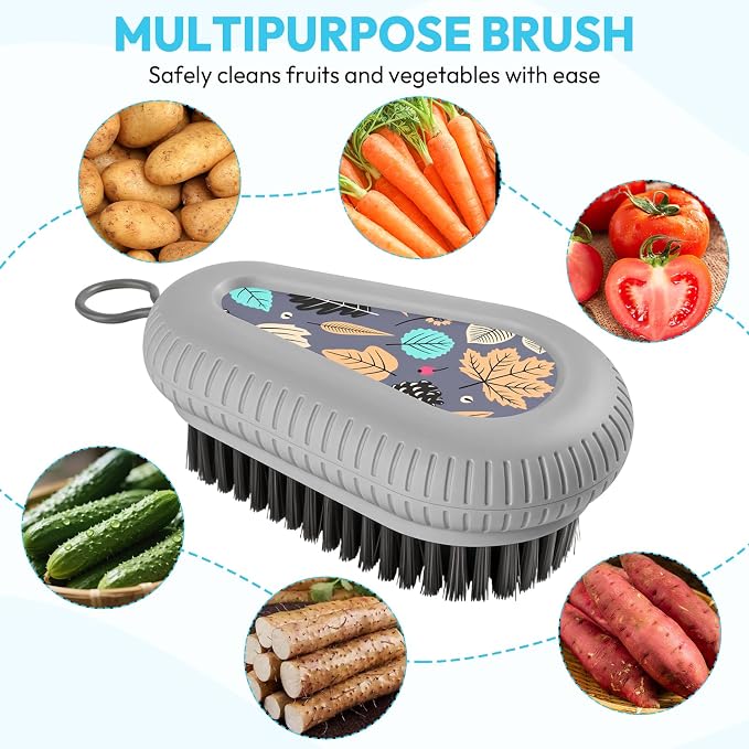 Fruit and Vegetable Brush, Multi-Purpose Produce Scrubber Brush with Non-Slip Handle & Hanging Loop