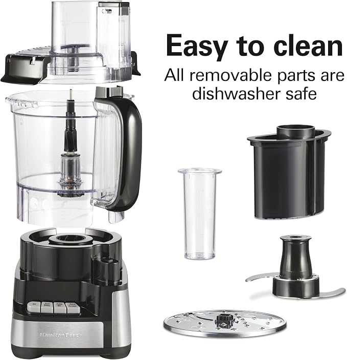 Hamilton Beach 12 Cup Stack & Snap Food Processor and Vegetable Chopper | BPA Free | Stainless Steel Blades | 2-Speed 450 Watt Motor |Easy Stacking Assembly | Black | 70725A