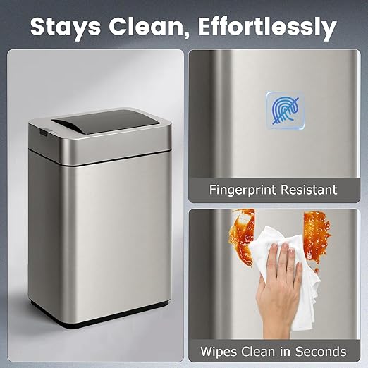 SYNCVIBE Slim Bathroom Trash Can, 2.6 Gallon, Butterfly Sensor Lid, Silver | Stainless Steel Garbage Can, Automatic Trash Bin, IPX5 Waterproof Wastebasket for Under Counter and Small Spaces