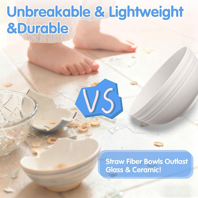 Quatish 10 PCS Unbreakable Cereal Bowls,Dishwasher & Microwave Safe Wheat Straw Bowls, Easy-to-Clean Lightweight Desserts & Soup Bowl, Portable for Picnics ，Snack Plastic Bowls Set,Beige