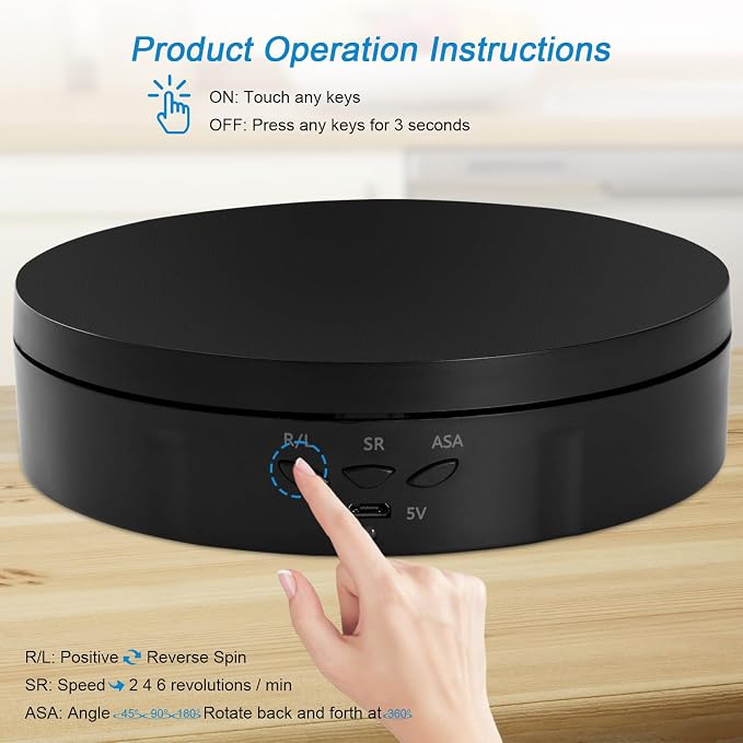 22 lbs Motorized Rotating Display Stand for Jewelry, 360 Degree, Automatic Mute Rotating Display Stand, Electronic Turntable with USB Charging Port for Display, Photography Products, Cupcakes, Toys