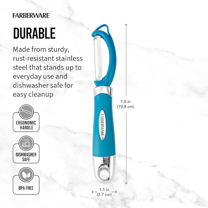 Farberware Pro2 Euro Vegetable Peeler with Ergonomic Handle, Razor-Sharp Stainless Steel Swivel Blade, Dishwasher Safe Kitchen Peeler for Potatoes, Fruits, Veggies - Dark Teal