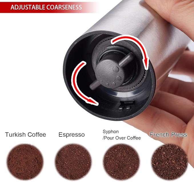 Coffee Grinder Stainless Steel Construction with Ceramic Conical Burr | Manual Grinding Mill Hand Crank for Drip, Pour Over, Espresso, French Press, Turkish Coffee Brewing