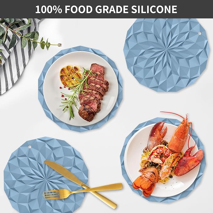 ME.FAN Silicone Trivet Mats - 4 Pack Pot Holders - 7.4'' Thickened Hot Pads for Hot pots, Pans and Dishes, Heat Resistant Silicone Trivet for Table and Counter Top Ether