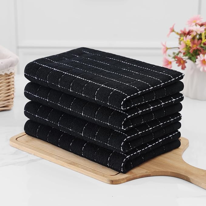 Homaxy 100% Cotton Terry Kitchen Towels, Large 6 Pack, Black | Ultra Soft and Absorbent Dish Towels for Kitchen, Suitable for Drying and Washing Dishes