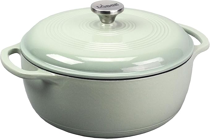 Lodge Essential Enamel Cast Iron Dutch Oven 6 Quarts - Perfect for Bread Baking, Braising, Marinating & Slow Cooking, Features Moisture-Sealing Lid & Dual Handles, Kitchen Essentials, Desert Sage