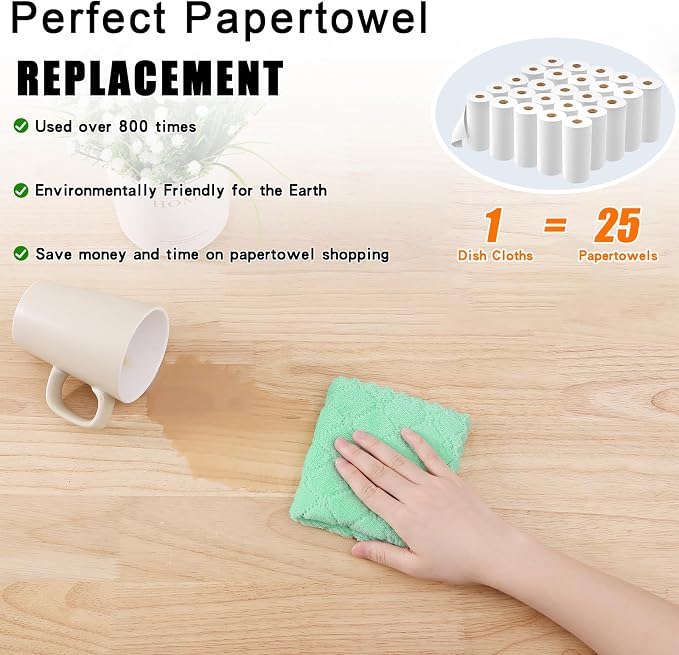 Homaxy 12 Pack Super Soft & Absorbent Dish Cloths, 10" x 10", Green | Coral Velvet, Nonstick Oil Fast Drying Microfiber Cleaning Cloth, No Lint Household Dishcloths