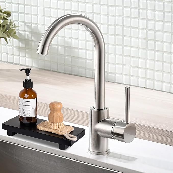 Wood Bathroom Tray Farmhouse Decor Kitchen Soap Holder, 10"x4.5" Black | Waterproof, Lightweight, Easy Clean, Small Wooden Riser Pedestal Stand Accessories for Office Desk, Vanity, Counter, Sink
