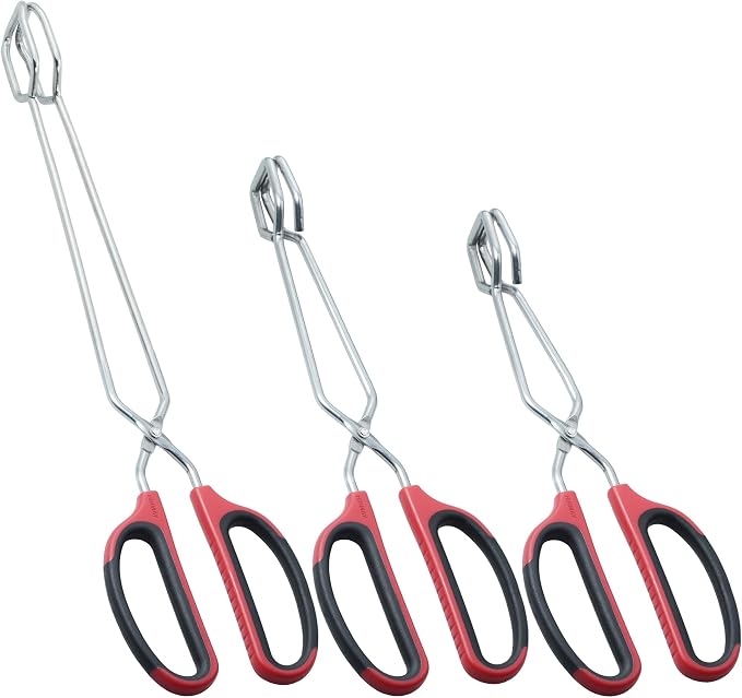 HINMAY Stainless Steel Kitchen Scissor Tongs Set, Set of 3 (10/12/16 Inch) | Metal Scissor Tongs with Comfort-Grip Handle for Cooking, Grilling & Serving