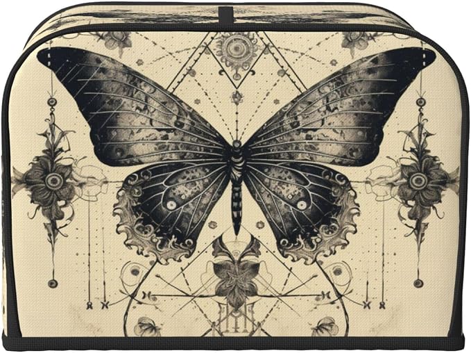4 Slice Toaster Cover Butterfly Goth Vintage Tarot Dust Proof Washable Kitchen Appliance Cover with Pocket, Oxford Fabric Countertop Toaster Protector for Standard Toasters Small Appliances