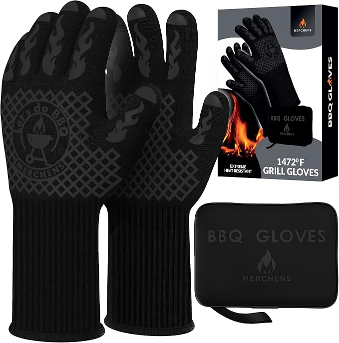 BBQ Grill & Oven Gloves 1472°F Heat Resistant | Storage Case & Gift Box | Fireproof, non-slip silicone mitts, extra-long protection for grilling, smoking & baking | Pro Series BBQ gloves - Easy clean