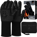 BBQ Grill & Oven Gloves 1472°F Heat Resistant | Storage Case & Gift Box | Fireproof, non-slip silicone mitts, extra-long protection for grilling, smoking & baking | Pro Series BBQ gloves - Easy clean