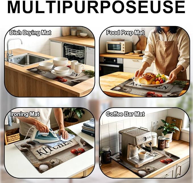 Rustic Kitchen Sign Stove Top Cover 28.35x20.47 in Non Slip | Heat Resistant Cooktop Protector Mat with Non-Slip Backing, Scratch Protection and Countertop Drying Mat.
