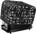 2 Slice Toaster Cover Fork Spoon Pattern Black Dust Proof Washable Kitchen Appliance Cover with Pocket, Oxford Fabric Countertop Toaster Protector for Standard Toasters Small Appliances