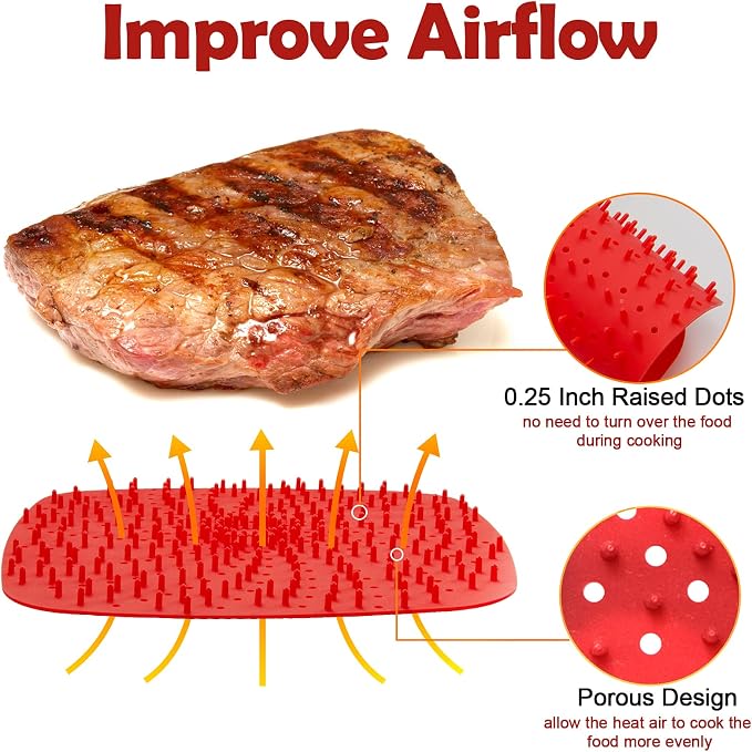 Upgrade Reusable Air Fryer Liners with Raised Silicone | Patented Product | BPA Free Non-Stick Air Fryer Mats | Air Fryer Silicone Tray Accessories | 2 Size Options – 9 Inch Square
