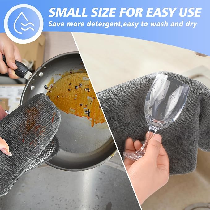 Dish Cloths for Washing Dishes with Scrub Side, Microfiber Dish Rags | Dual-sided microfiber dish cloths with scrubber for stuck-on food, quick dry kitchen washcloths 18 Pack, 7" x 7 Inch Gray
