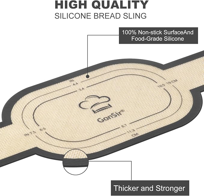 Silicone Bread Sling, Silicone Baking Sling with Longer Handles, Non-Stick & Easy Clean Dutch Oven Baking Mat to Transfer SourDough Easily, Reusable Bread Mat Set (2 Pcs Grey Oval)