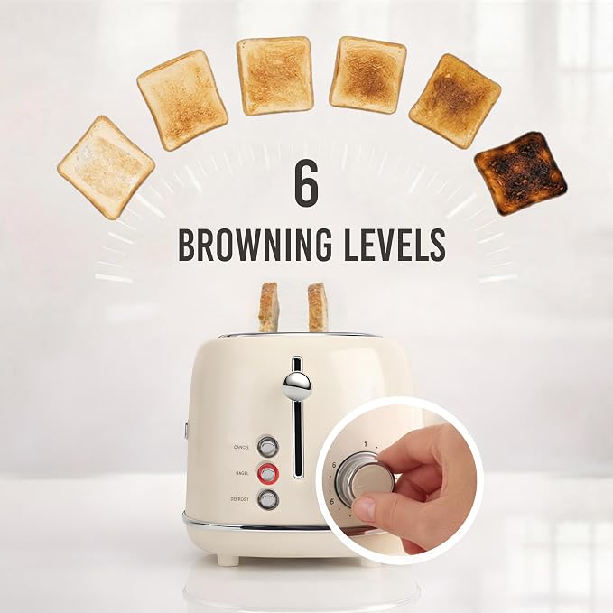 Nostalgia Classic Retro 2-Slice Toaster- Vintage Design- Enamel Coated Steel Body- Wide Slots for all Breads- Crumb Tray, Cord Storage- Defrost,Cancel and Bagel Function & 6 Toasting Levels- Cream