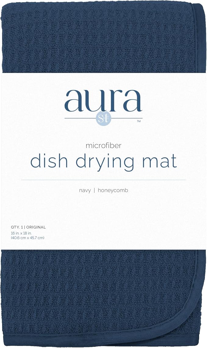 S&T INC. Dish Drying Mat, 16" x 18", Large, Navy | Absorbent Microfiber, Kitchen Counter Mat for Dishes, Utensils, Pots and Pans, Machine Washable