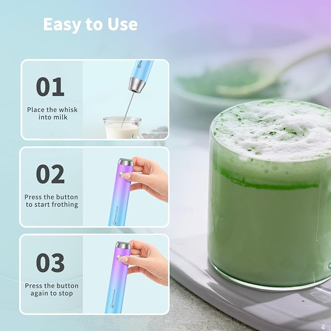 Maestri House LunaFro Rechargeable Milk Frother,Stand & 2 Detachable Whisks | 8000RPM Turbo Motor, 1200mAh lithium battery, Handheld Milk Frother for Lattes, Cappuccino, Matcha & Powdered Supplements