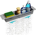 NiHome Extendable Kitchen Sink Caddy, Small Brush Sponge Storage Holder | Expandable Kitchen In Sink Organizer for Brush & Sponge w/ Drainage, Adjustable Length, Non-Slip Pads Durable ABS (Dark Gray)
