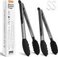 Stainless Steel&Silicone Food Tongs Set of 2 (9+12 Inch)-BPA-Free&Non-Toxic Heat Resistant Non-Scratch BBQ&Cooking Tools,Strong Grip Locking for Grilling,Air Fryer,Salad,Dishwasher Safe
