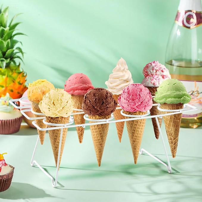 Patelai 2 Pack Ice Cream Cone Baking Racks 12-cavity Cupcake Cone Holders Cupcakes Display Stands Cooling Racks for Home Kitchen Baking Cooking Ice Cream Tools Supplies(White)
