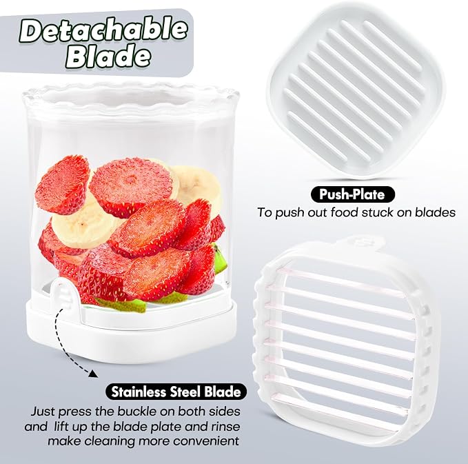 Creative Strawberry Slicer, Detachable Cutter with Push Plate (White)