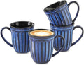 Coffee Mugs Set of 4, 16oz Navy Blue Ceramic Coffee Mug with Embossed Ribbed, Farmhouse Tea Cup Set for Latte, Cappuccino, Milk, Large Handle, Suitable for Office Home Restaurant Housewarming Gift