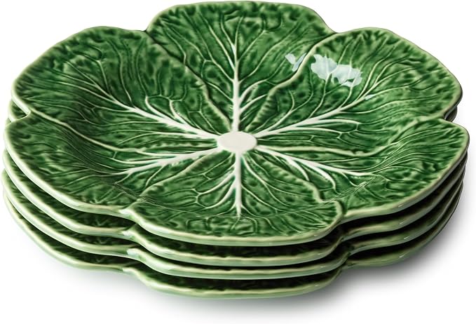 Le Jardin Green Cabbage Plates - Dinner, SET OF FOUR -11" Sculpted Green Stoneware Leaf Plates – Seasonal Garden-Inspired Tableware for Spring & Summer Dining and Entertaining