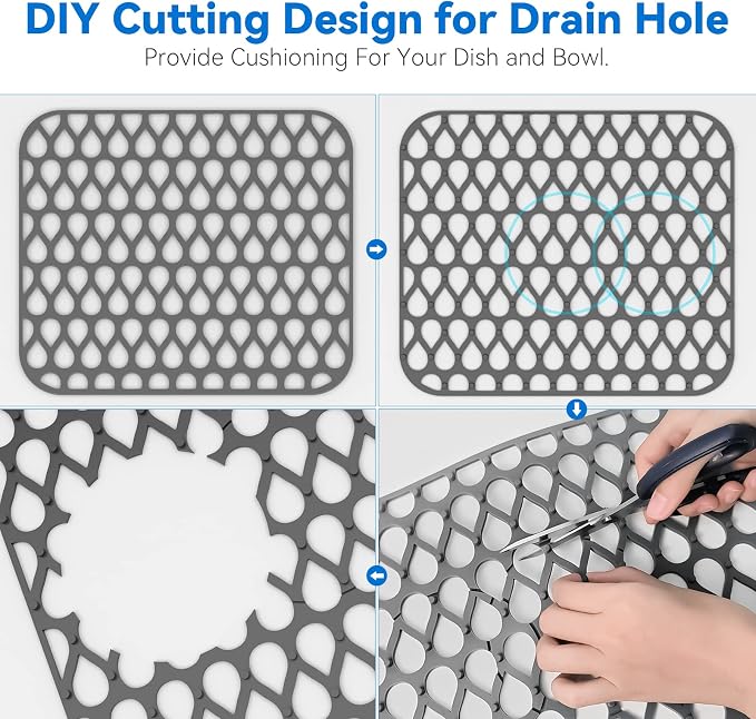 Silicone Sink Mat 2PCS TOOVEM Sink Protectors for Kitchen Sinks | 13.58 x 11.6 inch Sink Protectors for Kitchen Sinks, Folding Grid for Bottom of Farmhouse Stainless Steel Porcelain Sink