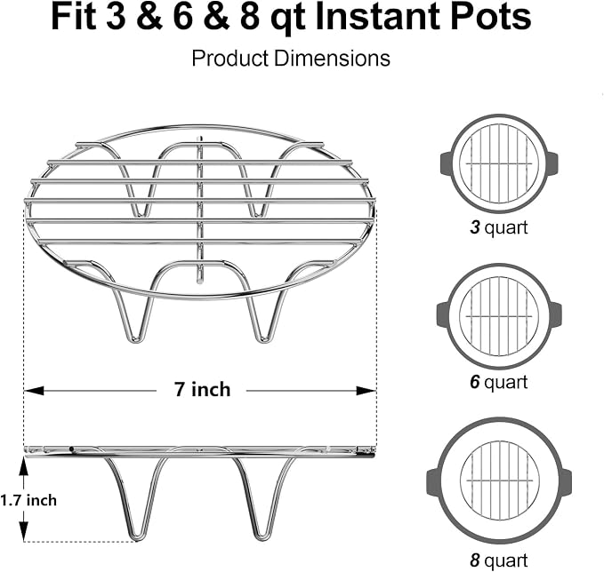 2 Pack Steamer Rack Trivet - Cooking Stand for 3/6/8 Qt Cookers | Two Rack Set, Food-Grade Stainless Steel, Elevated Steam Surface, Separate Racks for Cooking, Cooling and Baking Tasks.