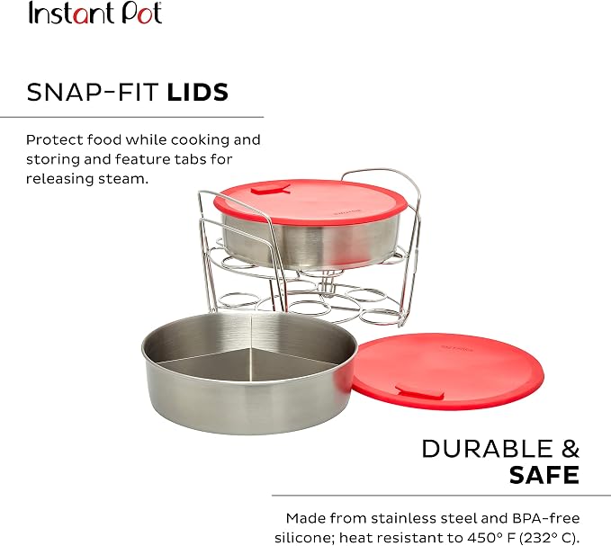 Instant Pot Official 8-Piece Cook/Bake Set, Versatile and Durable, Compatible with 6-Quart and 8-Quart Cookers, Red, Excellent for Cooking, Baking, Storing, and Reheating, BPA-Free and Heat Resistant | Stainless Steel & Silicone, Compatible with 6 Qt &...