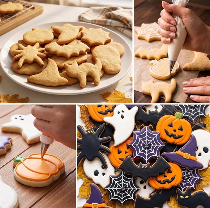 Halloween Cookie Cutters Set 9 Pieces, Metal Cookie Cutters Shapes - Bat, Ghost, Pumpkin, Cat, Witch's Hat, Spider, Spider Web, Skull, Tombstone, Stainless Steel Biscuit Molds for Party Decorations