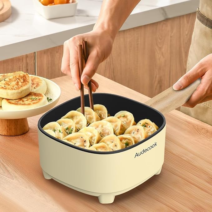 Audecook 2L Hot Pot Electric, Non-Stick electric pot, Portable Pot lazy | Dual Power Control Electric Pot For Cooking Steak, Egg, Ramen, Oatmeal & Soup | Portable Pot for Dorm, RV, Travel & Camping