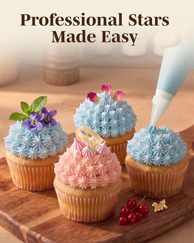 Reusable Plastic Piping Tips, Nozzles Standard Size Star Tip #19 (20pcs) | EZPiping Icing Nozzles with 2 couplers for Cake Decoration and Dessert Design, Baking Supplies Base Ø 0.75" Height 1.25"