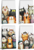 4 Pcs Cute Cat Kitchen Towels, Funny Cats Gifts Absorbent Hand Towels-08 | Cat Dish Cloths for Drying Dishes, Cats Waffle Dish Towels for Kitchen Home Bathroom Decor, Cat Lover Gifts for Women Mom