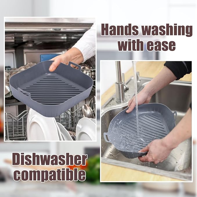 Golden Associate Silicone Liners Square for 8 to 8.5 inch Air Fryer, 4 Pcs | Non-stick, Food-grade, Reusable, Silicone Basket, Baking Tray, Airfryer Accessories