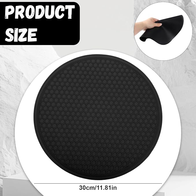 Silicone Microwave Mat, 11.8" x 11.8" Non-Slip Silicone Trivet, Heat Resistant Multifunctional Mat for Kitchen, Non Stick Turntable Mat, Black 1 Pcs