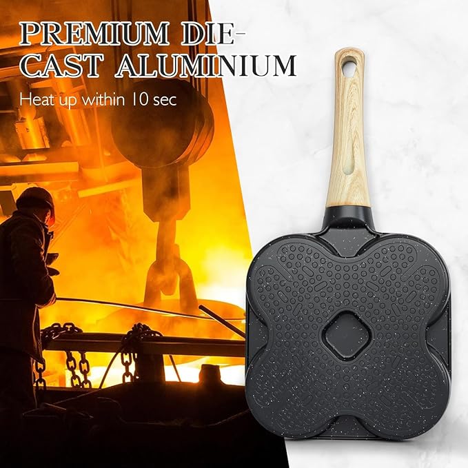 GiPP Non Stick Egg Pan, 4-Cup Granite Omelette Pan Skillet for Breakfast, Pancake Pan with Heat-Resistant Handle, Compatible with All Stovetops, Easy to Clean, PFOA Free, Grey