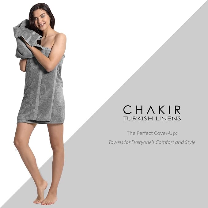 Chakir Turkish Linens 4 Piece Bath Towel Set, 100% Cotton Luxury Turkish Towels for Bathroom, Soft Absorbent Bath Towels, 27 x 54 Inches, Gray