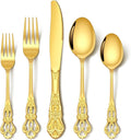 Stapava 30 Pcs Retro Royal Gold Silverware Set, Stainless Steel Gold Utensils Cutlery Set for 6, Gorgeous Flatware Set Include Forks Spoons and Knives set, Dishwasher Safe, Mirror Polished