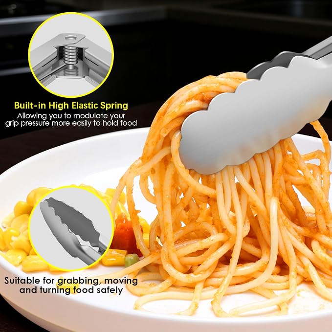 Metal Tongs for Cooking, Heat Resistant 600 Degrees - 7", 9" and 12" | Set of 3 Stainless Steel Kitchen Tongs with Silicone Handle, Locking Tongs for BBQ, Grilling, Serving, Salad, Dishwasher